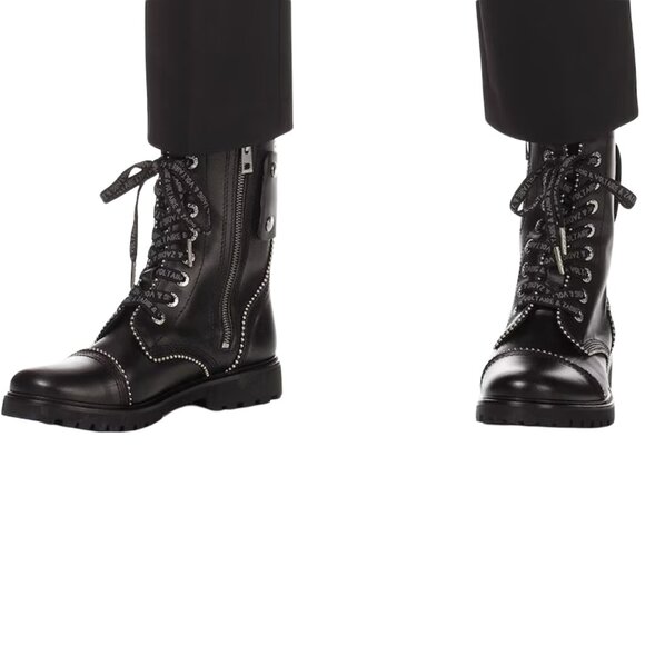 Zadig & Voltaire Leather Studded Joe Combat Boots Black New in Box - Picture 2 of 13